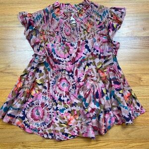 Chufy pink print voile blouse size small Juni Noah Rose Tie Dye